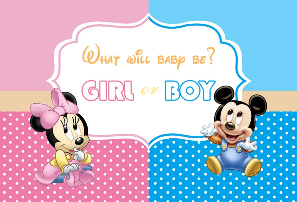 Girl Or Boy Cute Cartoon Mouse Gender Reveal Backdrop RedBirdParty