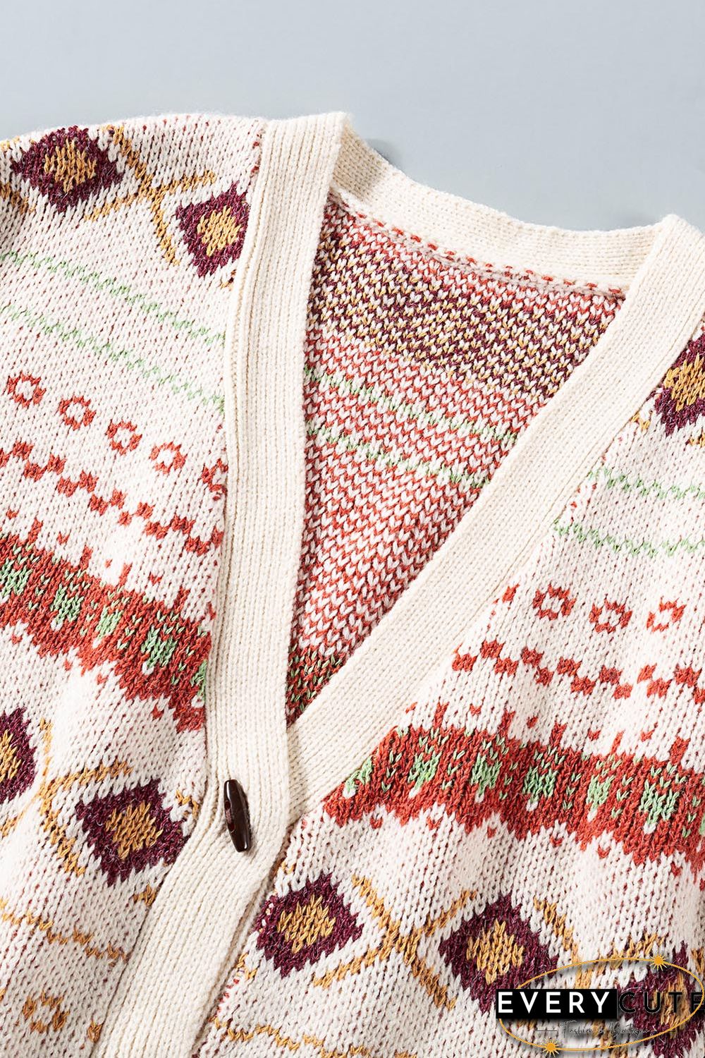 Multicolor Tribal Pattern V Neck Button Front Cardigan