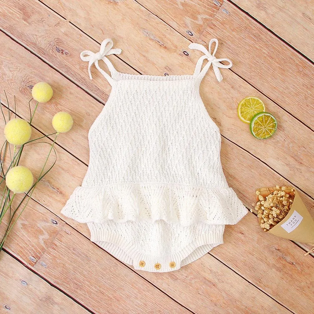 Infant Newborn Baby Girls Solid Ruffled Knitted Sweaters Romper Strap Jumpsuits Warm Spring Autumn Outfits