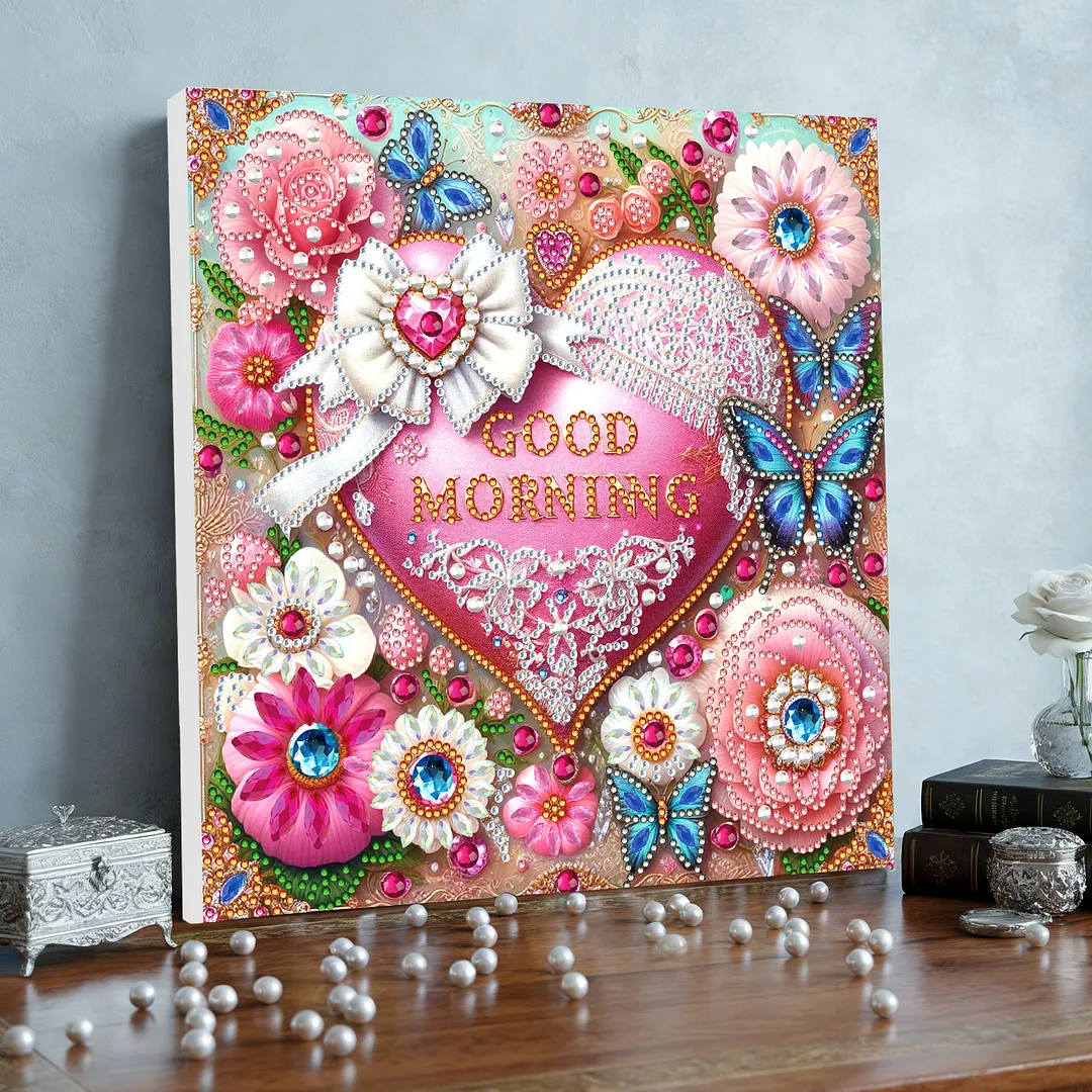 Good Morning DIY Special Shape Drill Diamond Art Pearl Painting Kit with Frame 25x25cm Art Craft Pearl Diamond Painting for Adults Beginners Home Decor