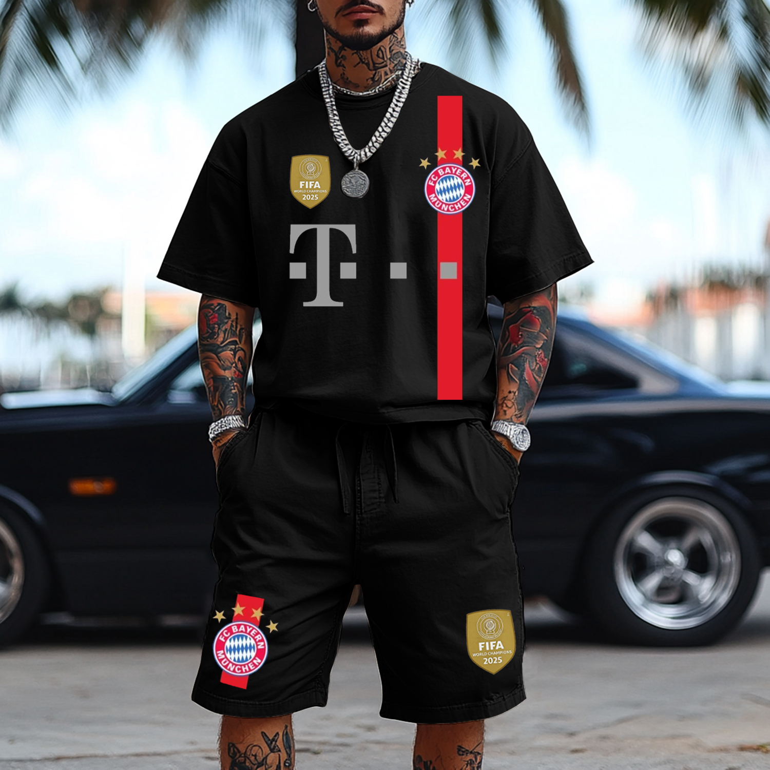 Football Print Oversized T-Shirt Shorts Set / TECHWEAR CLUB / Techwear