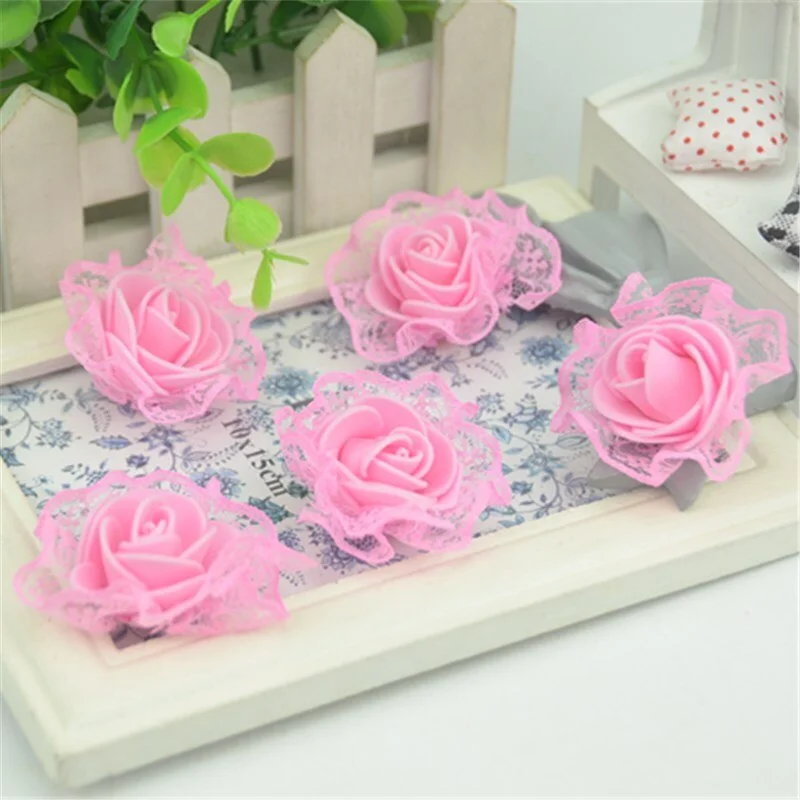 20pcs 3cm Artificial Mini Pe Foam Lace Rose Flower Heads For Wedding Party Decoration Diy Handmade Garland Craft Fake Flowers