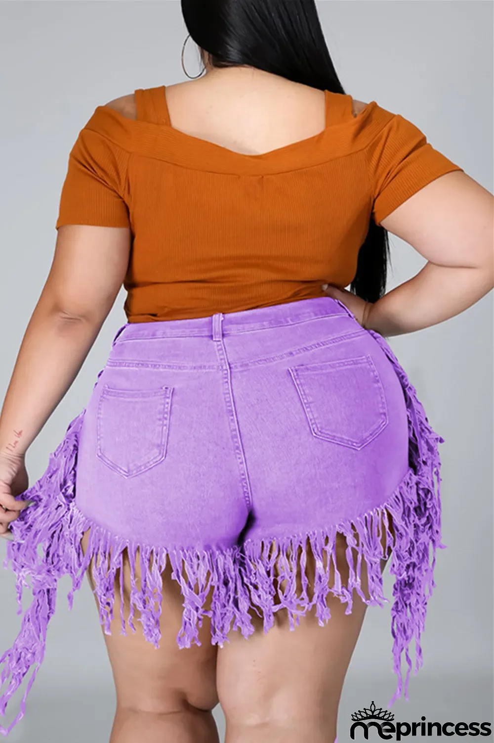 Yellow Fashion Casual Solid Tassel Plus Size Jeans