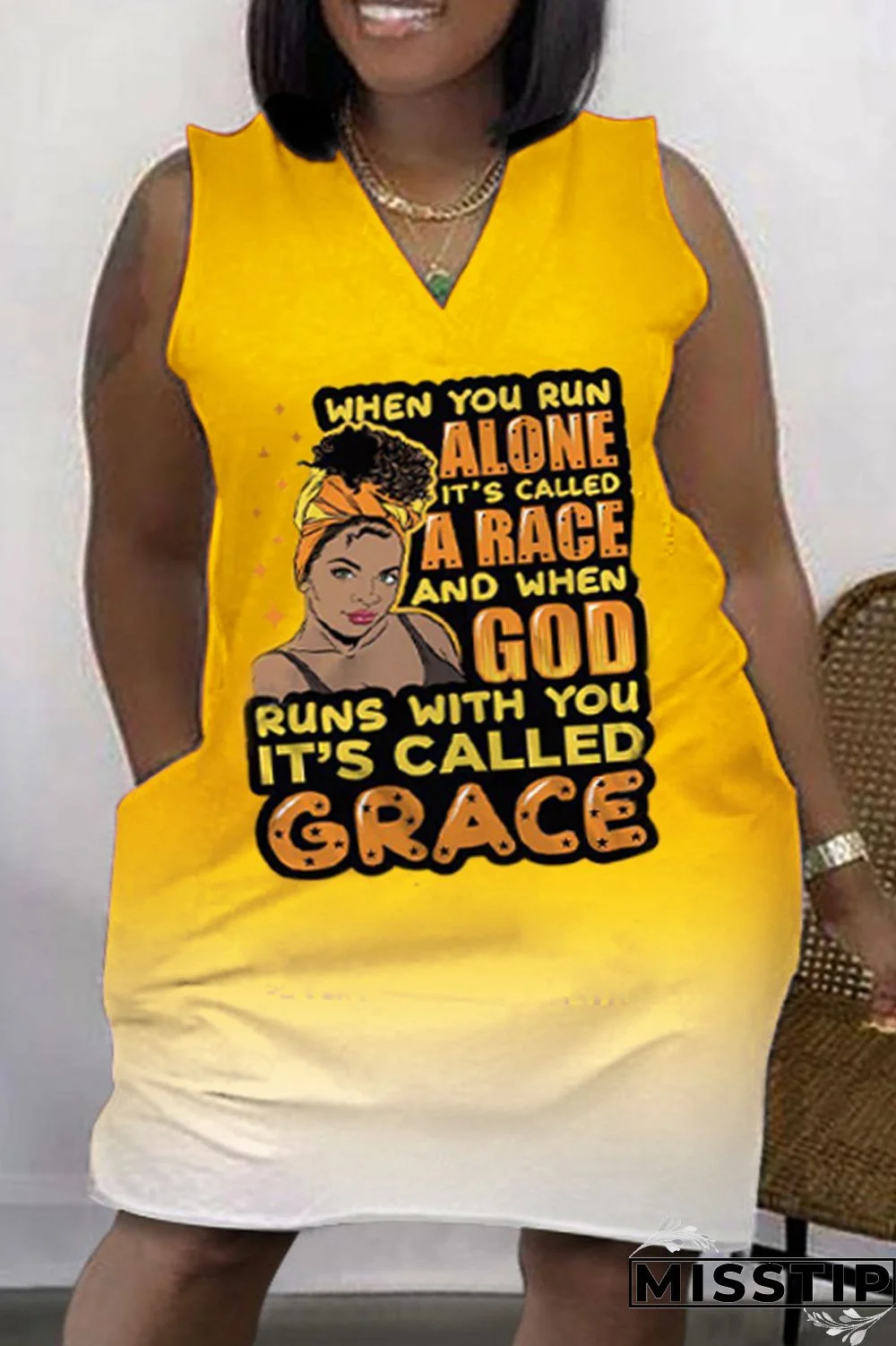 Green Fashion Casual Print Patchwork V Neck Sleeveless Plus Size Dress