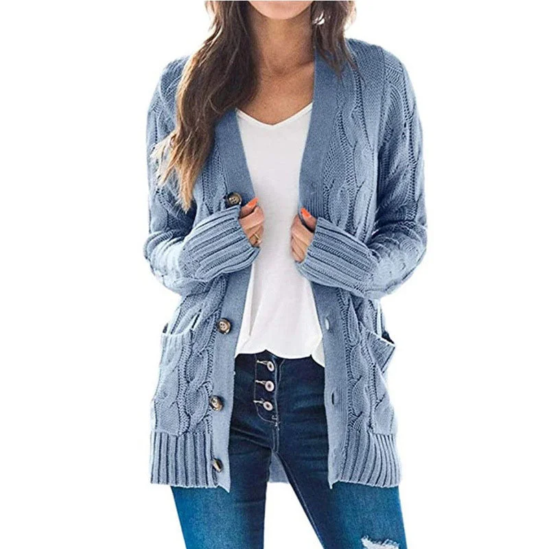 Uveng Long Sleeve Size Cardigan Knitted Women's Mid-length Coat
