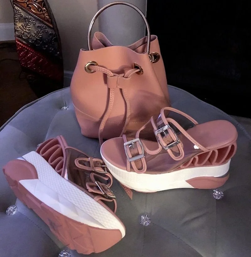 Comemore 2021 New Transparent Wedges Slippers Comfortable Summer Platform Sandals Women High Heels Female Flipflop Shoes Woman