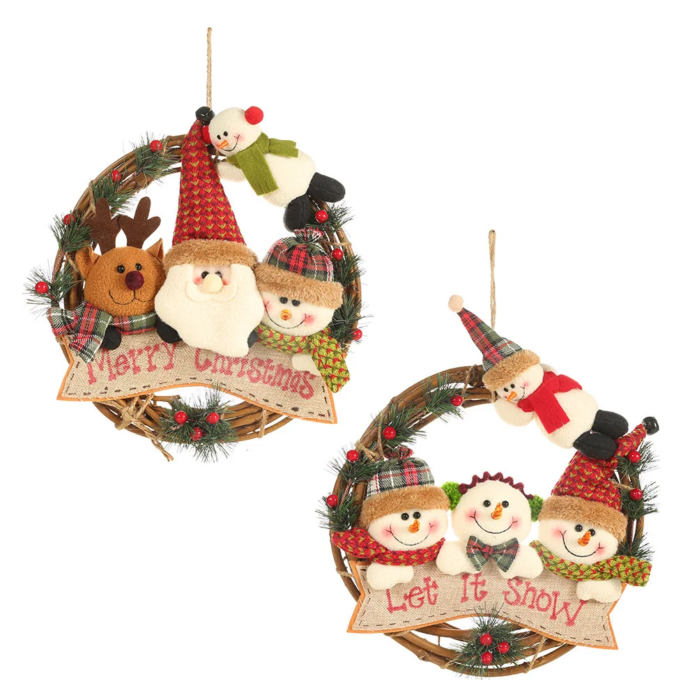 Santa Snowman Elk Rattan Wreath Wreath Ornament Christmas Decorations