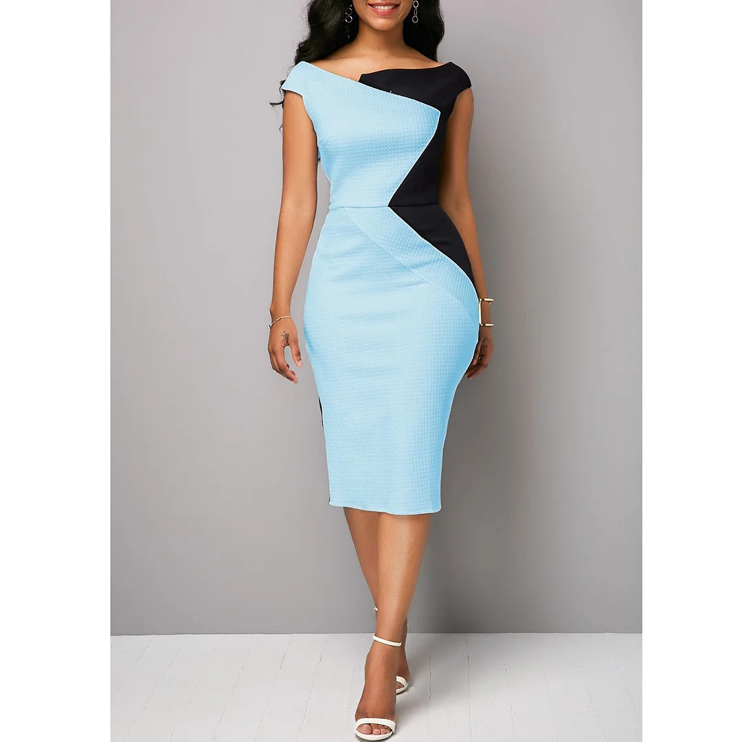 Women's Knitted Dress Plus Size Colorblock Stitching Bodycon Dress