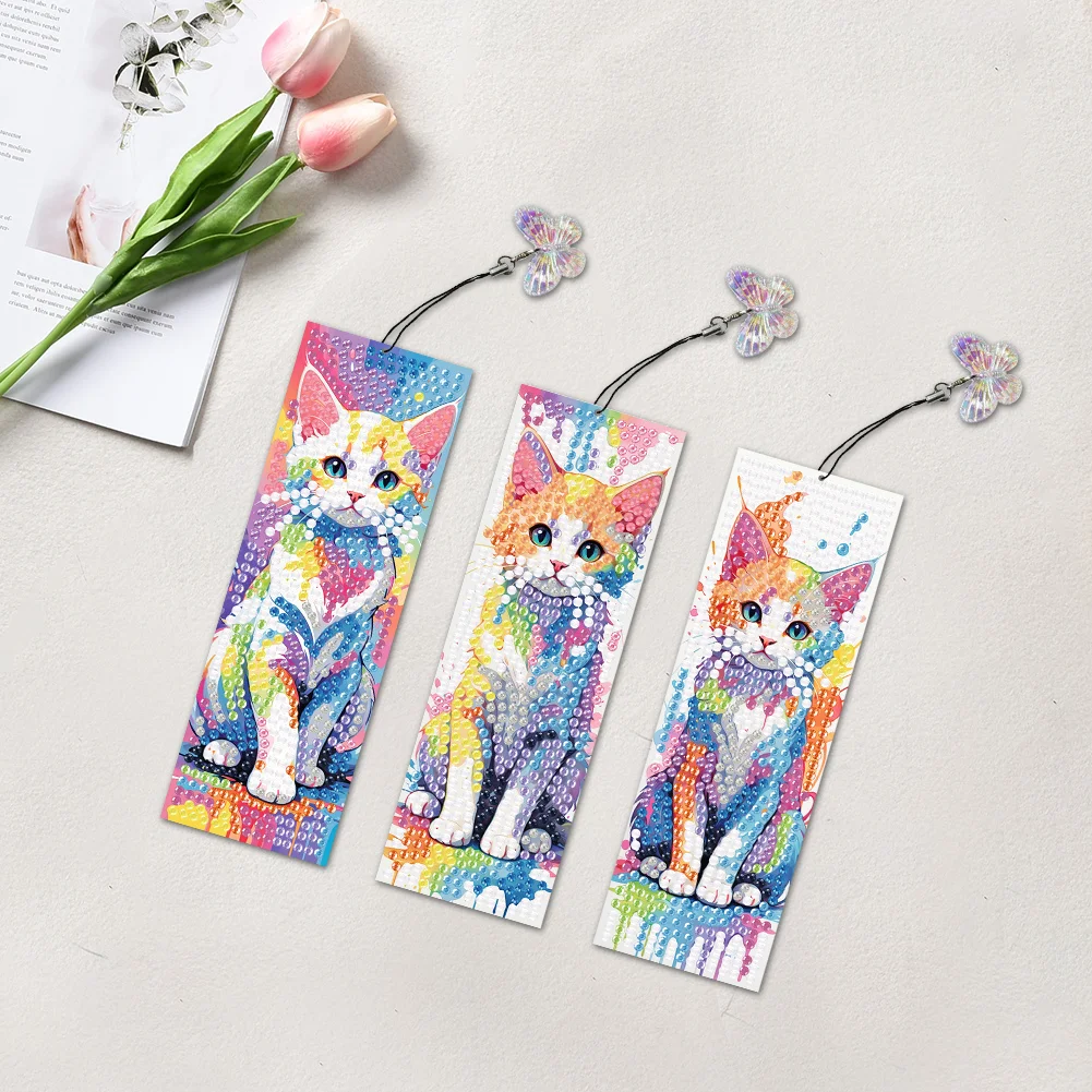 3Pcs DIY Cat Special Shape DIY Diamond Painting Bookmarks Kits