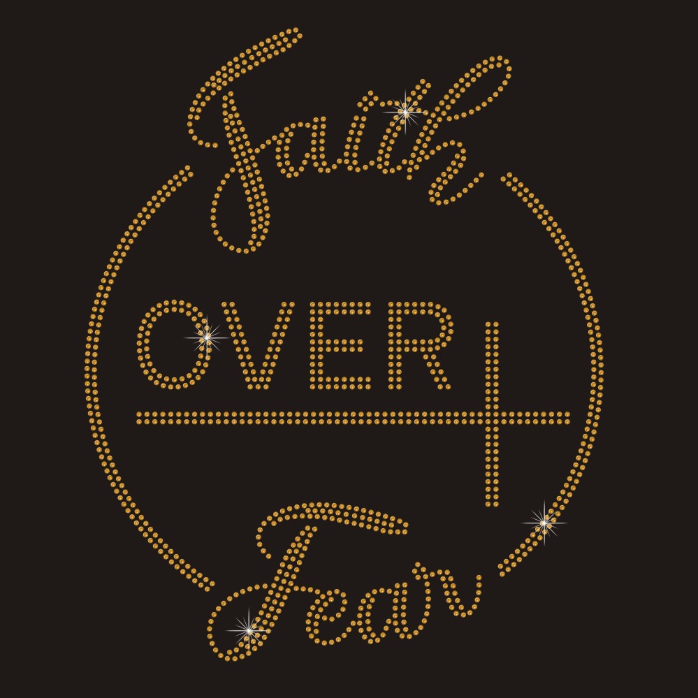 Faith over fear gold color rhinestone appliques iron on heat press transfer for t shirt
