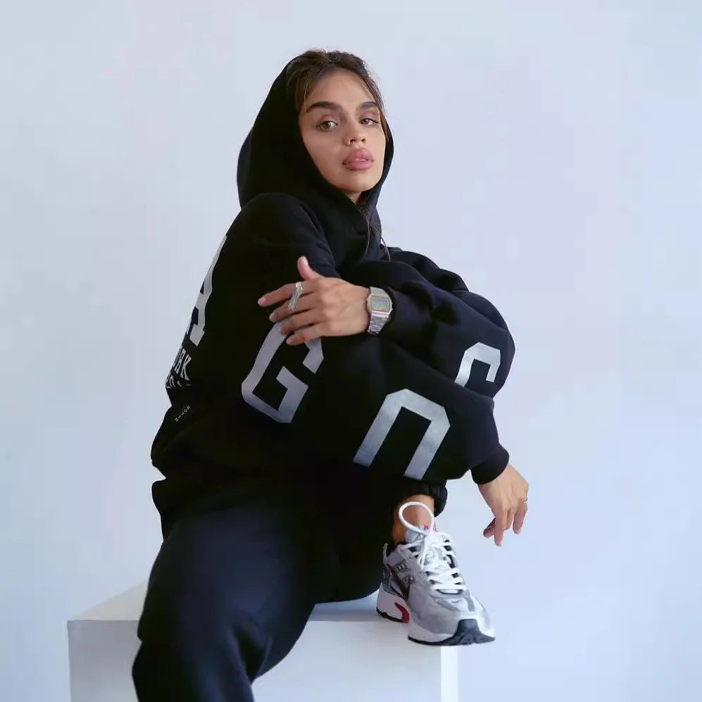 Nigikala Nigikala Women's Loose Leisure Back Print Thicken With Long-Sleeved Jacket Suit Women