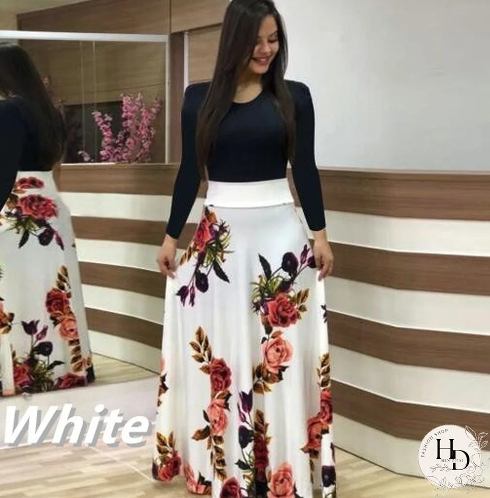 Autumn Winter Women Fashion Long Sleeve Dress Floral Printed Loose Dresses