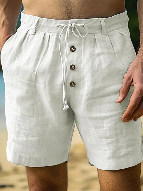 Men's Solid Color Drawstring Linen Blend Casual Shorts