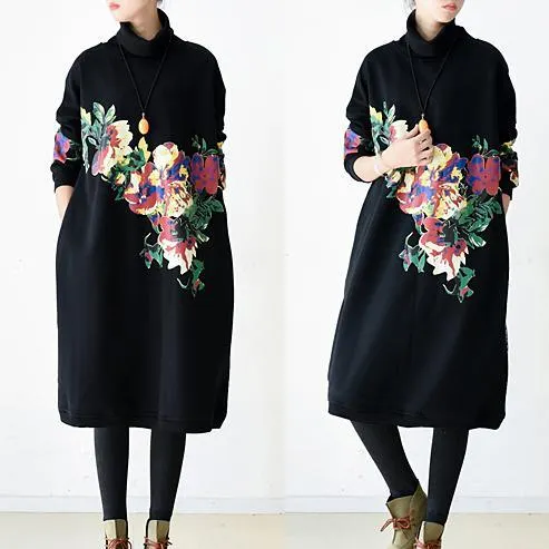 winter dresses thick warm cotton dresses outwear blossom flowers print velvet inside to keep warm