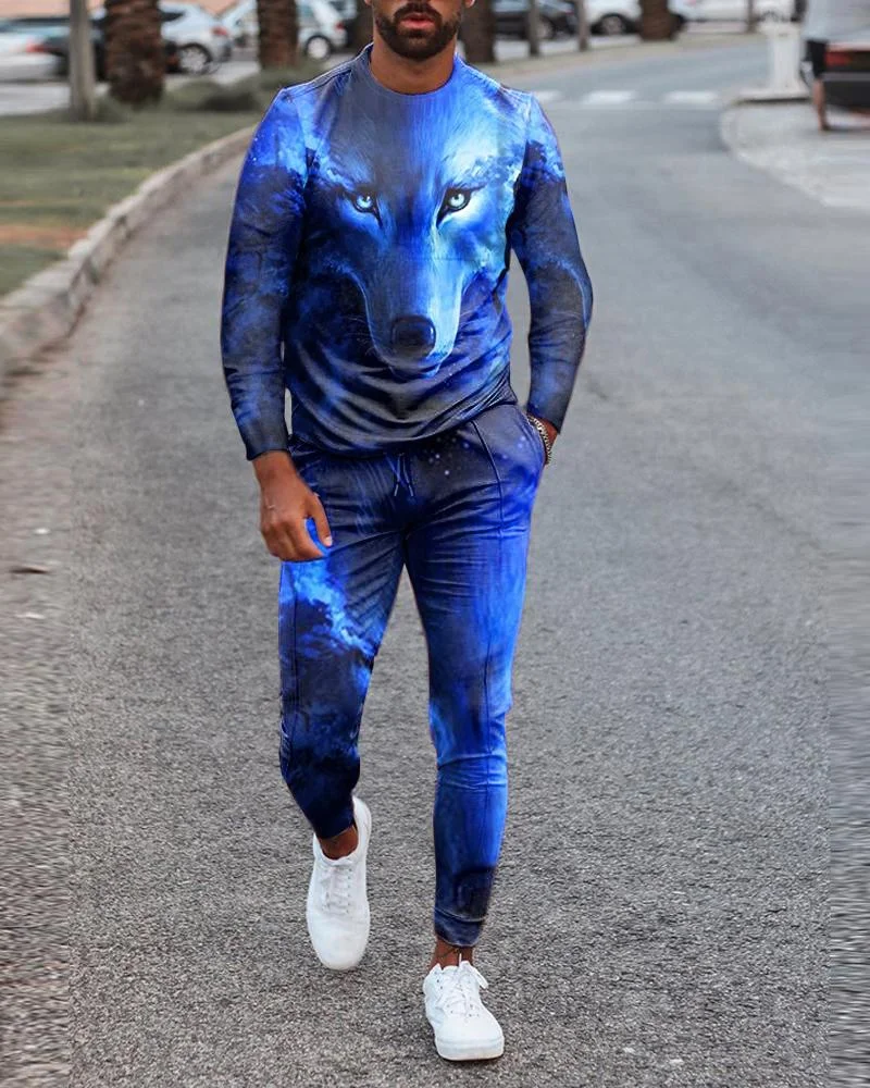 Men's Leisure Sports Animal Print Long Sleeve Suit