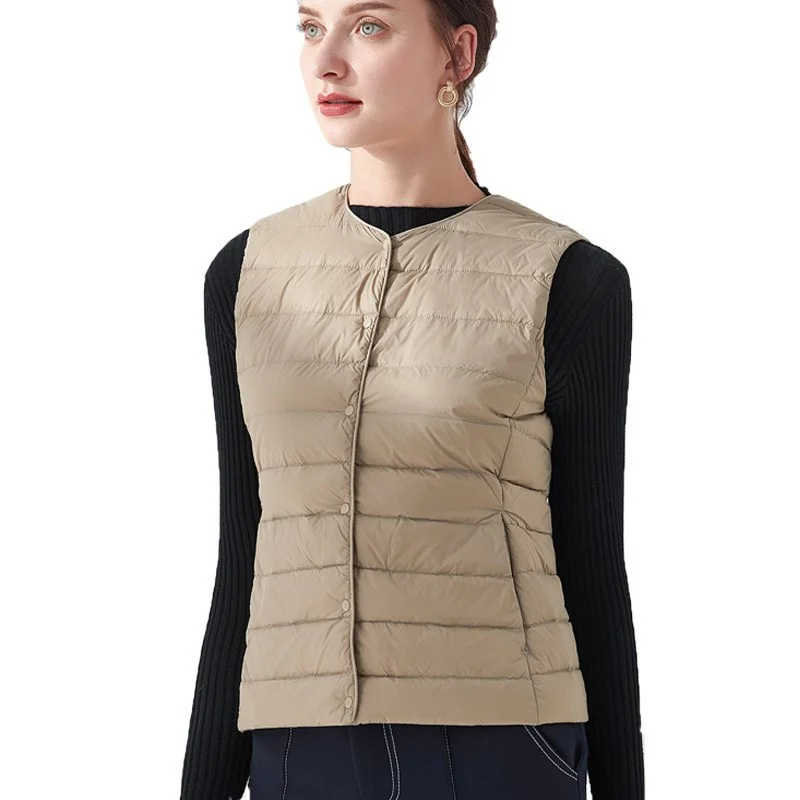 Woherb Hot Style Autumn Winter New Down Vest Female Thin And Short Money Without Collar Vest Fashion Portable Coat Slim Tide-Outfit Ideas