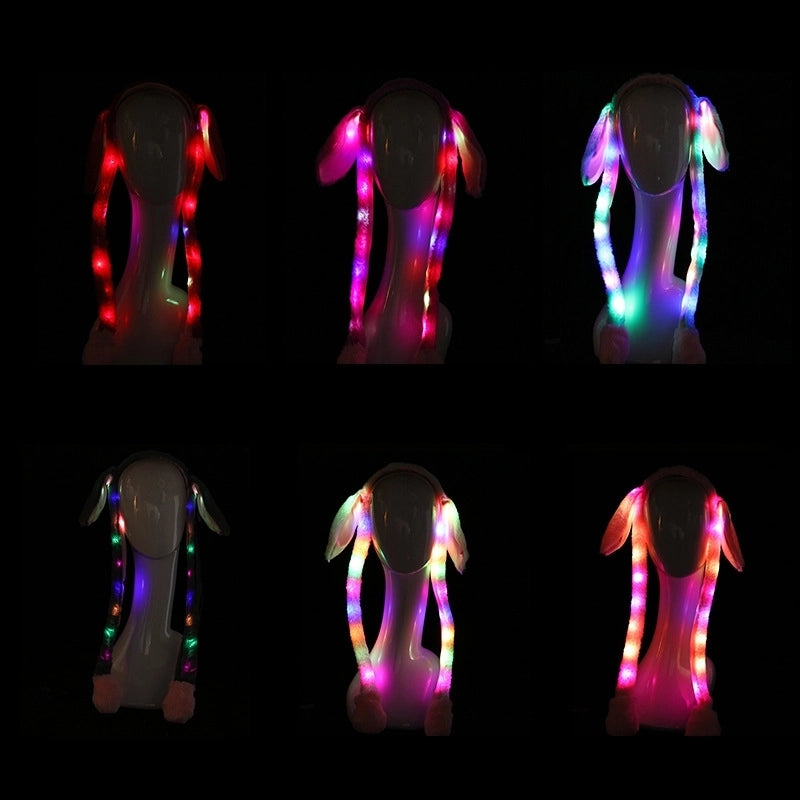 In Stock Hot Sale TikTok Moving Rabbit Ears Headband Pinch Ears Moving LED Light Cute Airbag Cap