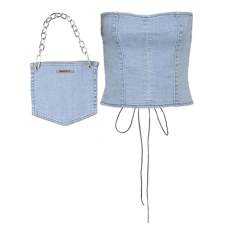 Open Back Denim Strap Top