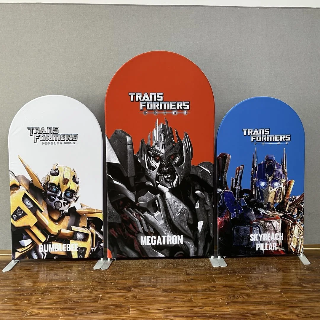 Transformers Theme Three-Piece Double-sided Printing Set of Arch Backdrop Covers For Birthday Party RedBirdParty