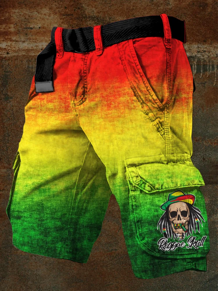 Men's Reggae Skull Vintage Cargo Shorts