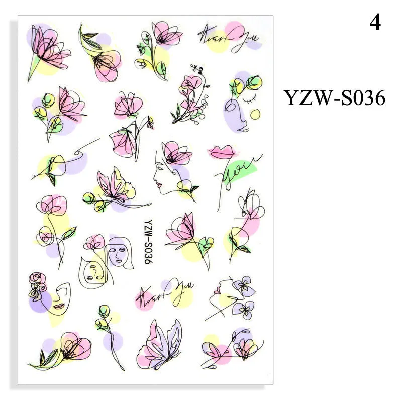 1 Sheet Human Face Nail Stickers And Decals 2021 Nail Art Decorations Set Geometric Pattern Dried Flowers Sliders For Nails Art-Nail Inspo
