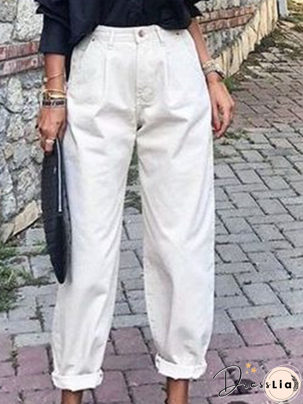 Women Casual Plain Autumn Lightweight No Elasticity Loose Standard Straight pants H-Line Casual Pants