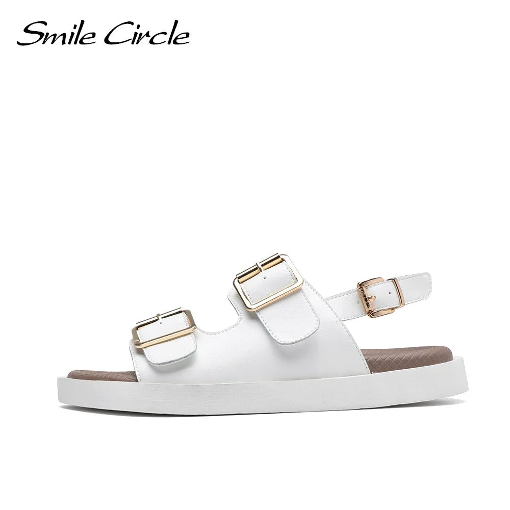 Smile Circle 2021 Summer Women Sandals Flats Platform shoes Fashion Casual Metal buckle Soft bottom Ladies sandals