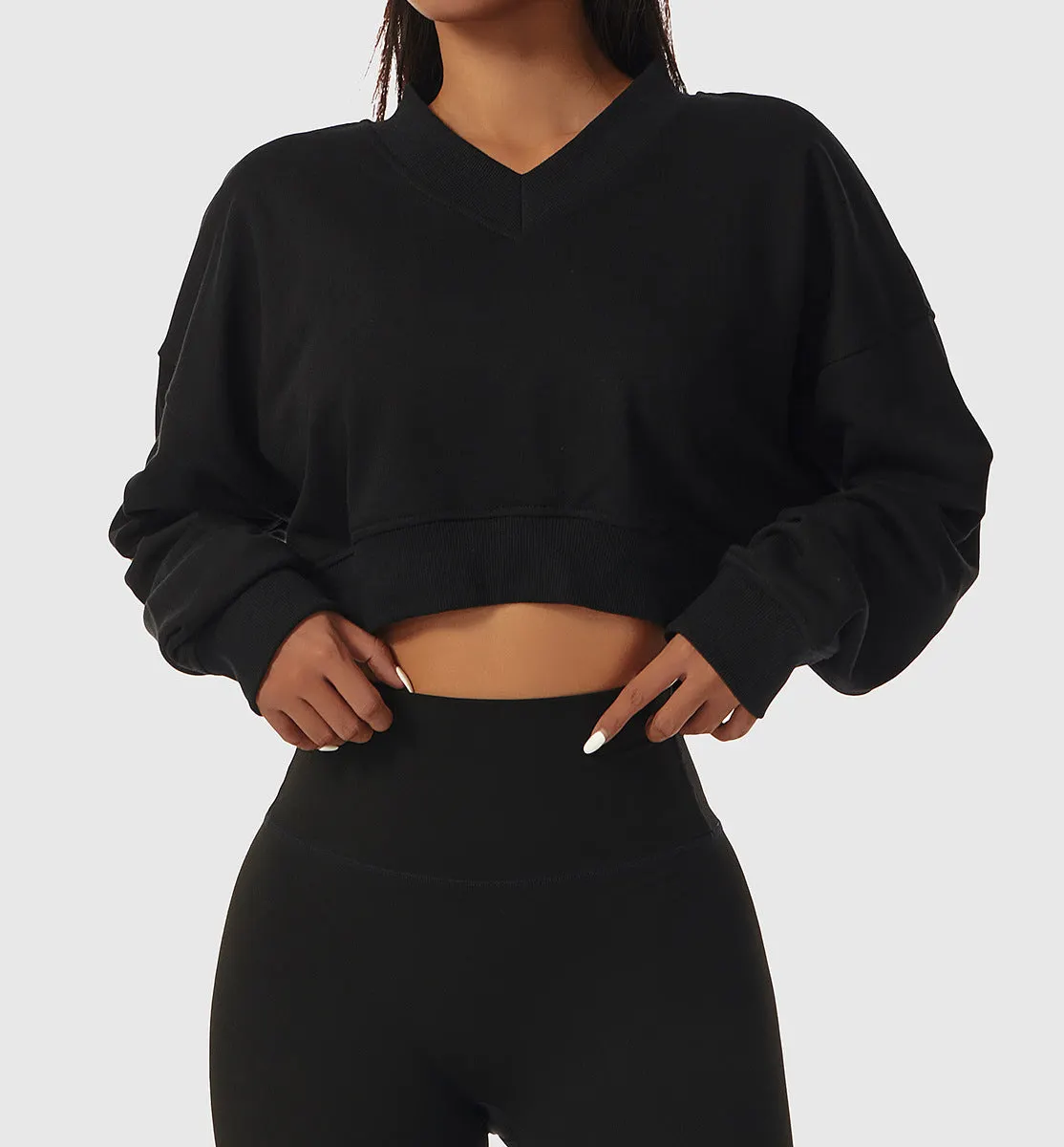 Black V-neck sweatshirt casual tank top