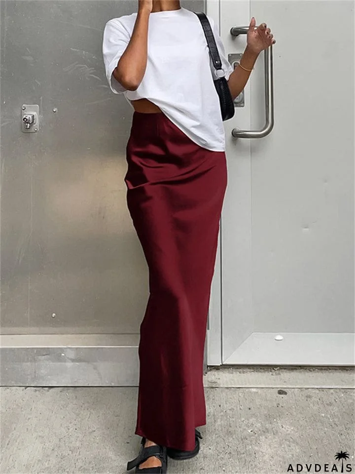 Sleek French Style High-waisted Maxi Skirts for Women