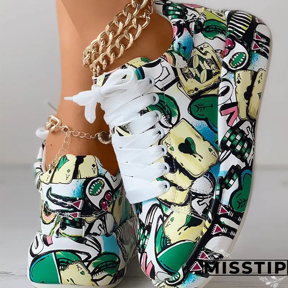 Black Fashion Casual Bandage Graffiti Round Comfortable Out Door Shoes