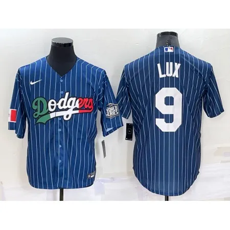 Men's Los Angeles Dodgers #9 Gavin Lux Navy Mexico World Series Cool Base Stitched Baseball Jersey 8P4Y