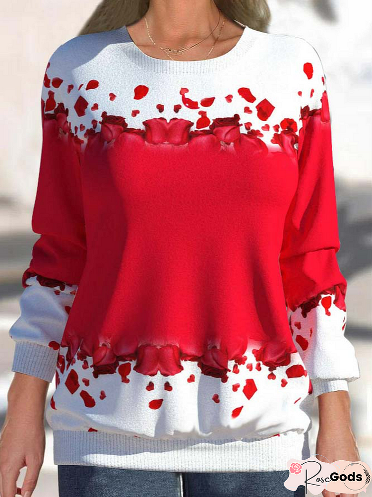 Casual Floral Loose Crew Neck Sweatshirts