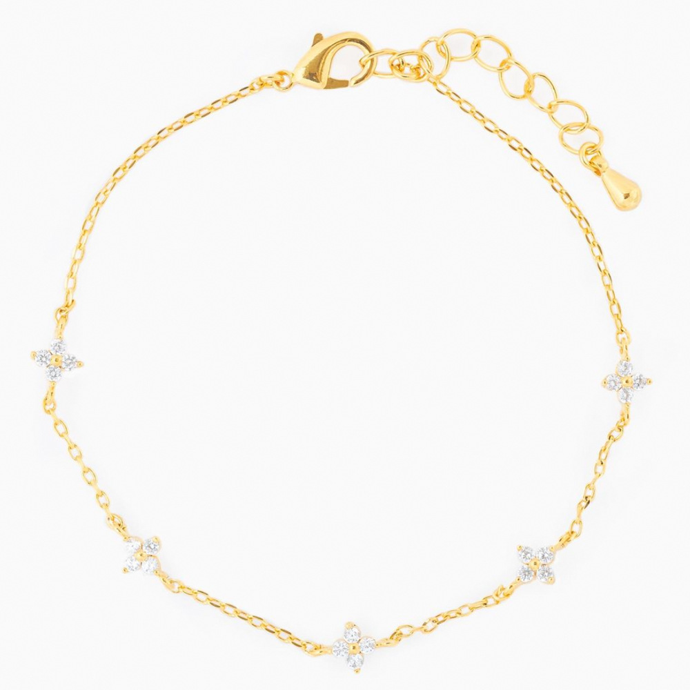 Japanese / Korean Women Flower Petal Clover Zircon Diamond Inlay Bracelets