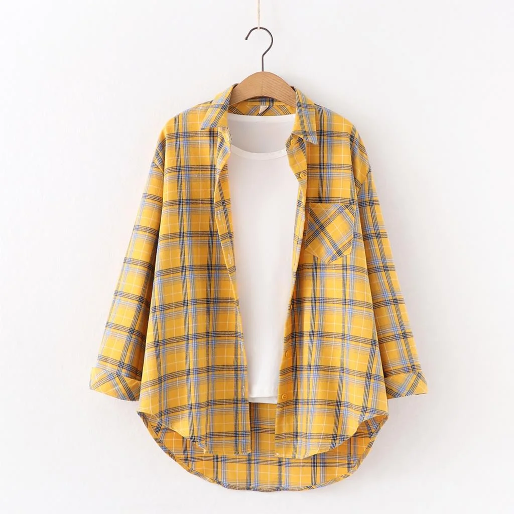 2021 New Women Tops Exquisite Cotton Flannel Plaid Shirt Women Loose Blouses Ladies Long Sleeve Blouse Casual Shirts Blusas