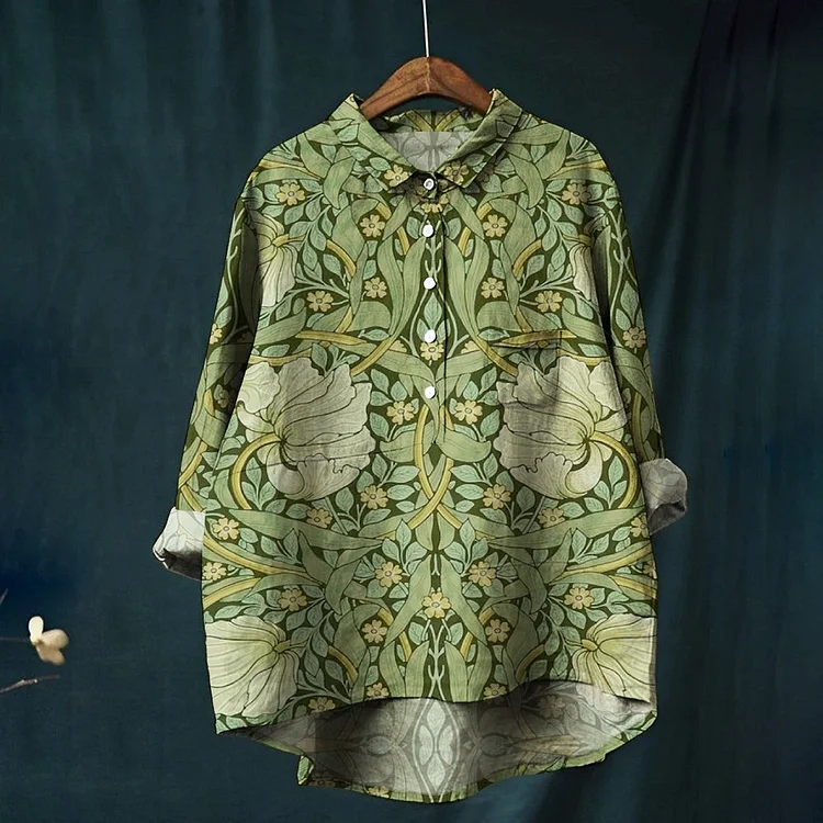 Women's Print Casual Cotton And Linen Shirt 2408000886