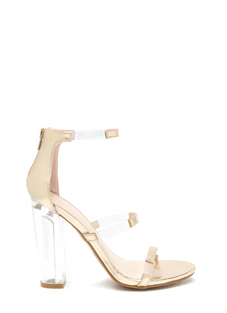 Champagne Clear Block Heel Open Toe Sandals Vdcoo