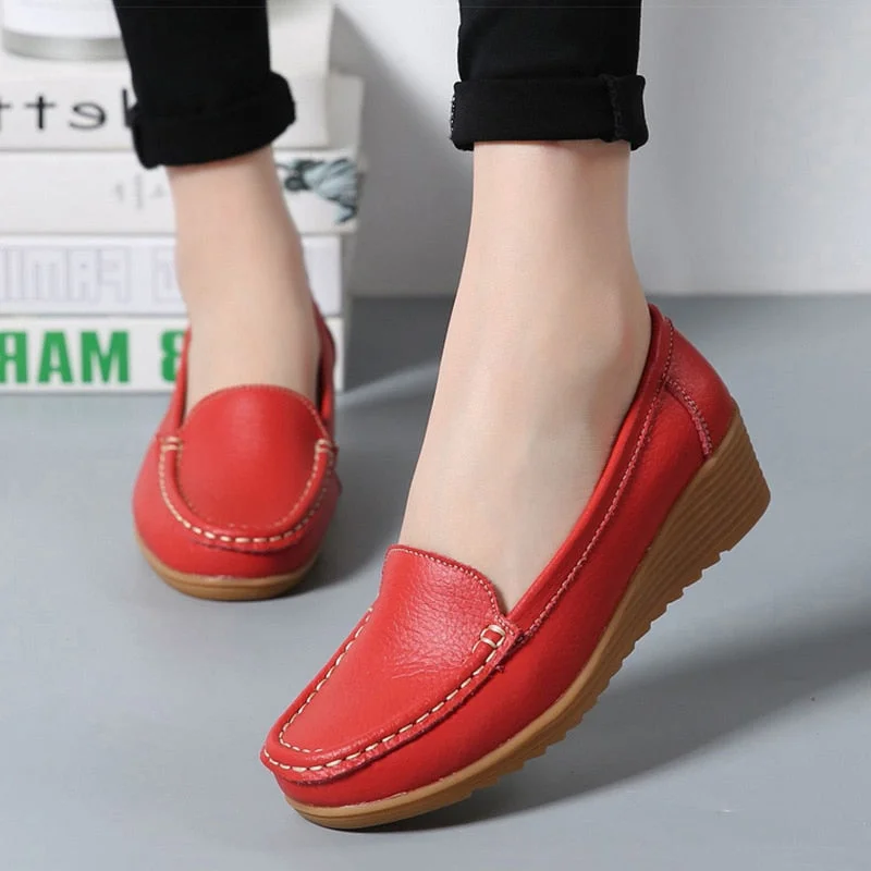 Women Flats 2022 Spring Summer Shoes Women Heels 4.3CM Genuine Leather Chaussures Femme Casual Women Loafers Ballet Flat Shoes
