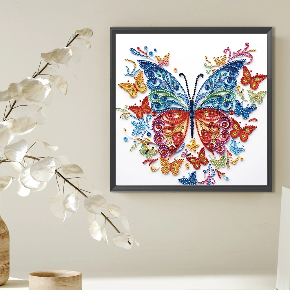 Diamond Painting - Partial Special Shaped Drill - Flower Butterfly(Canvas|30*30cm)