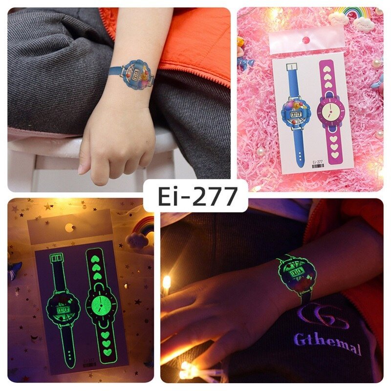 24 kinds Luminous Tattoo Sticker Children Arm Face Glowing Tattoos Watch Boys Body Art Girls Tatto Party Makeup Kids Gift