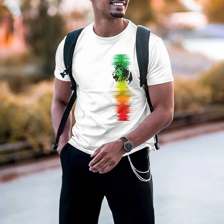 BrosWear Fashion Reggae Lion Print Short Sleeve T-Shirt
