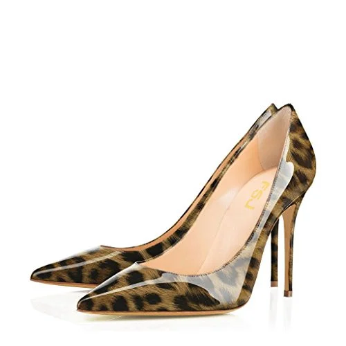 Leopard Print Heels Patent Leather Stiletto Heel Pumps by FSJ |FSJ Shoes