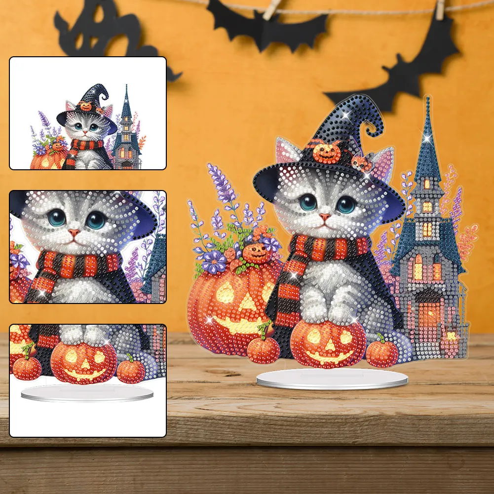 DIY Halloween Cat Acrylic Diamond Painting Desktop Decorations for Home Office Decor