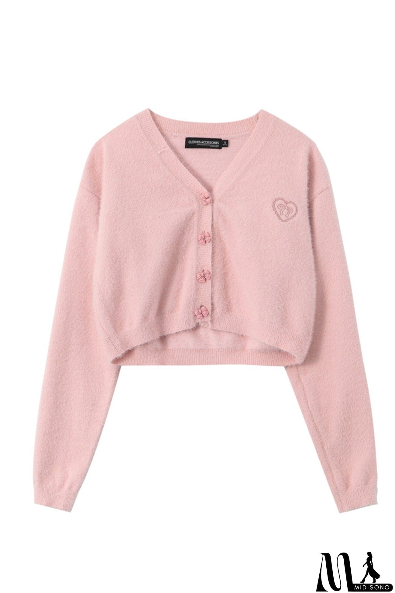 MidiSono - V Neck Solid Color Cardigan