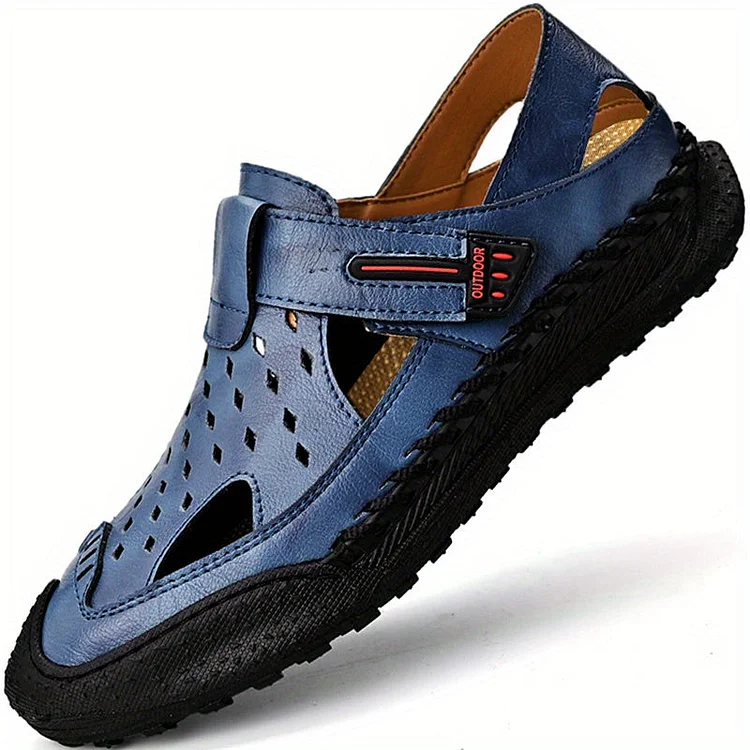 Men's Slippers Leather Sandals Closed Toe Fisherman Summer Shoes Male Hiking Beach Shoes Radinnoo.com