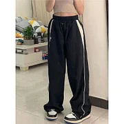 Thepearlpad Women Casual Wide Leg Cargo Pants Drawstring Solid Streetwear Elastic Waist Sweatpants Loose Y2K Joggers Hip Hop Baggy Trousers