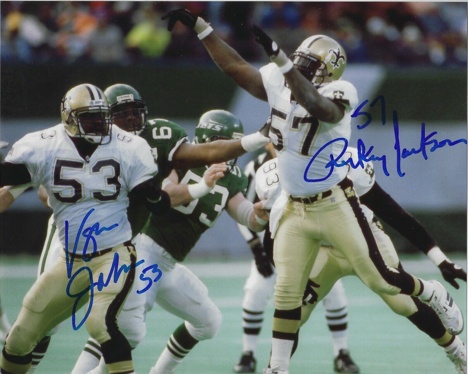 Signed 8x10 RICKEY JACKSON & VAUGHAN JOHNSON New Orleans Saints Photo Poster painting w/COA