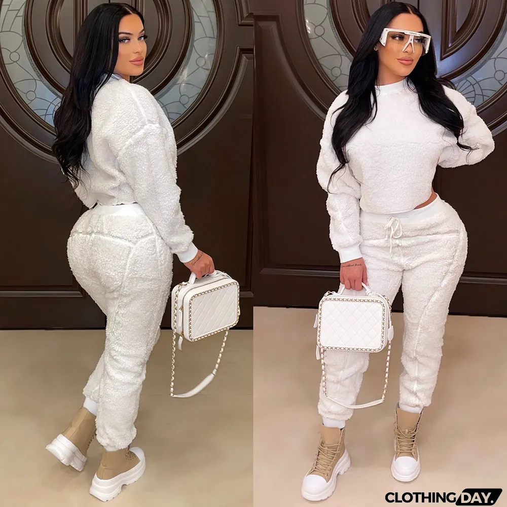 Casual Plus Velvet Solid Color Two-piece Suit