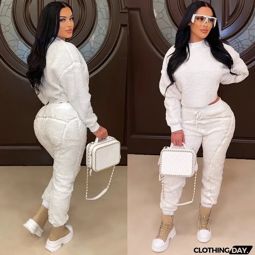 Casual Plus Velvet Solid Color Two-piece Suit