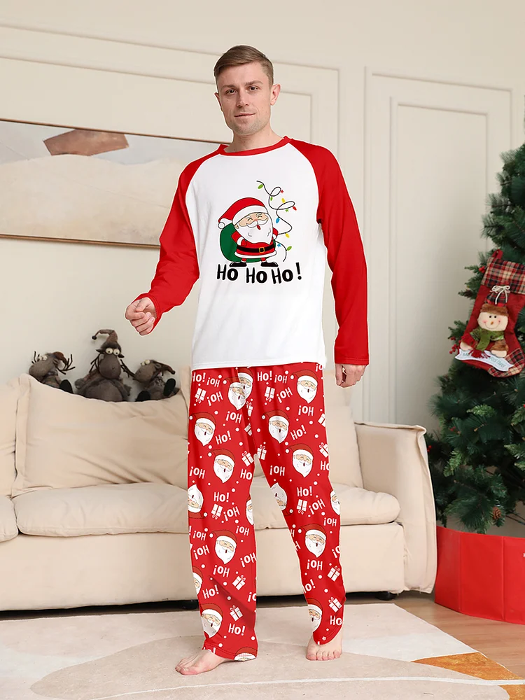 PASUXI Santa Claus Print Pajama Set: Red and White Contrast Raglan Sleeve Home Clothes for Families huanwei