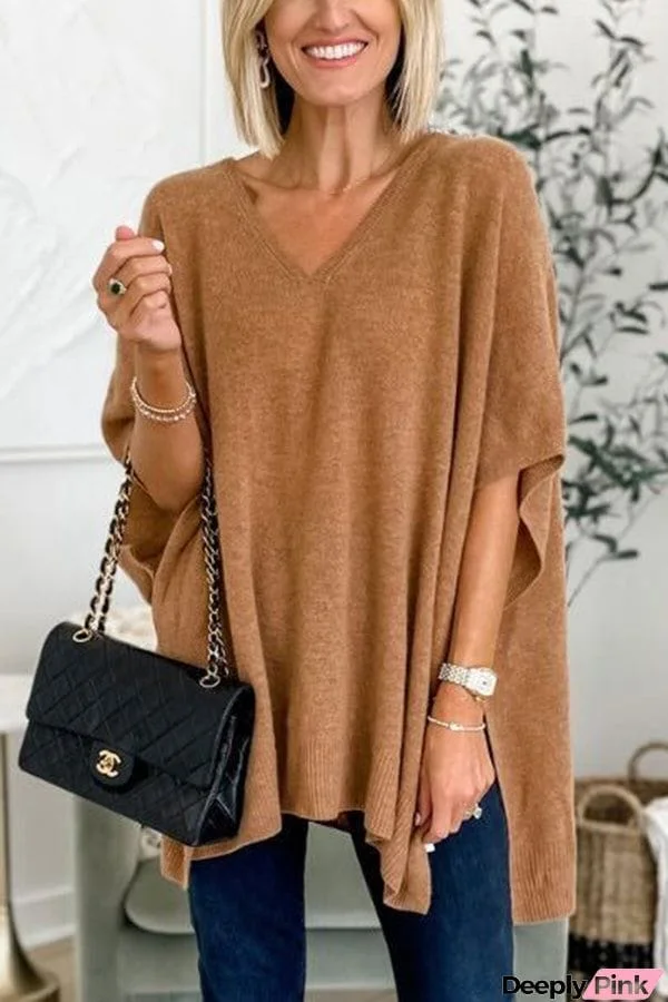 Super Comfortable and Versatile Knit Loose Poncho Sweater